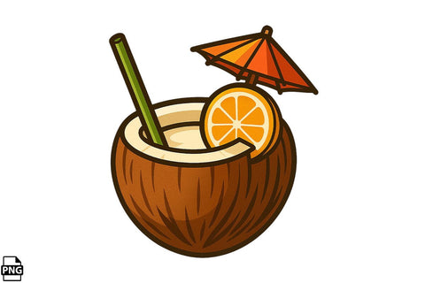 Summer Coconut Drink PNG Clipart Bundle Printable File Sublimation Creativedesigntee 