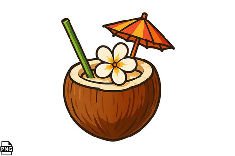 Summer Coconut Drink PNG Clipart Bundle Printable File Sublimation Creativedesigntee 