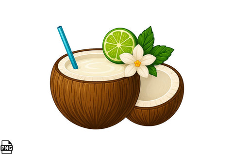 Summer Coconut Drink PNG Clipart Bundle Printable File Sublimation Creativedesigntee 
