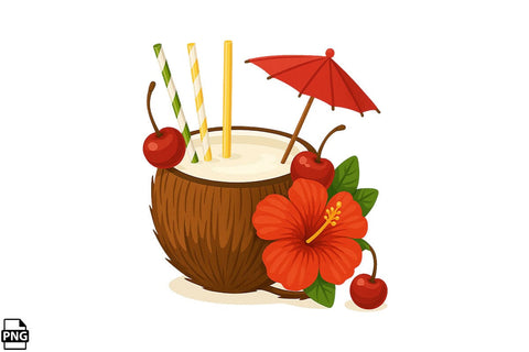 Summer Coconut Drink PNG Clipart Bundle Printable File Sublimation Creativedesigntee 