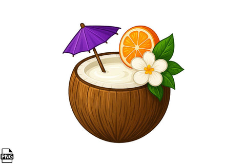 Summer Coconut Drink PNG Clipart Bundle Printable File Sublimation Creativedesigntee 