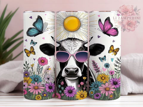 Summer Cow 20oz Tumbler Wrap PNG, Tropical Cow Tumbler Png, Straight & Tapered Tumbler Wrap, Instant Digital Download Sublimation Li Zamperini 