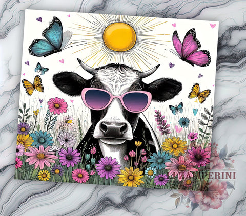 Summer Cow 20oz Tumbler Wrap PNG, Tropical Cow Tumbler Png, Straight & Tapered Tumbler Wrap, Instant Digital Download Sublimation Li Zamperini 