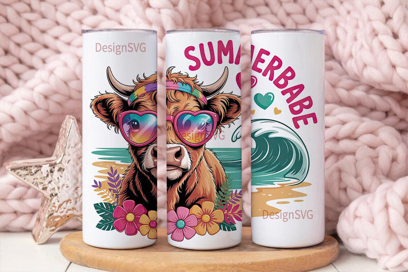 Summer Cow Babe 20oz Tumbler Wrap Sublimation DesignSVG 