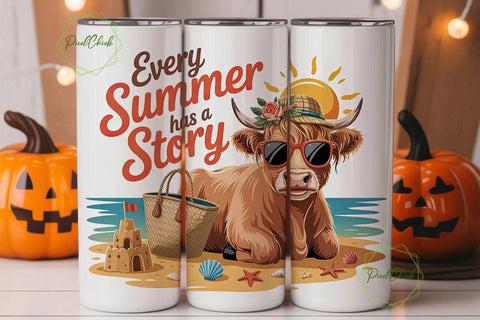 Summer Cow Beach Tumbler Wrap Sublimation PixelChick 