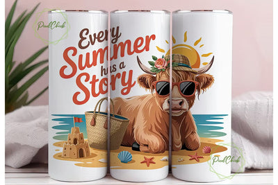 Summer Cow Beach Tumbler Wrap Sublimation PixelChick 