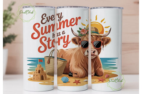 Summer Cow Beach Tumbler Wrap Sublimation PixelChick 