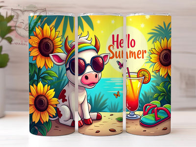 Summer Cow Tumbler, Cute Cow Design, Hello Summer, 20oz Tumbler Wrap, Sublimation PNG, Digital Download, Fun Summer Vibes Sublimation Lara' s Designs 