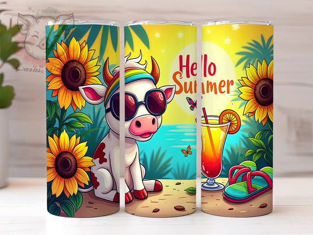 Summer Cow Tumbler, Cute Cow Design, Hello Summer, 20oz Tumbler Wrap, Sublimation PNG, Digital Download, Fun Summer Vibes Sublimation Lara' s Designs 
