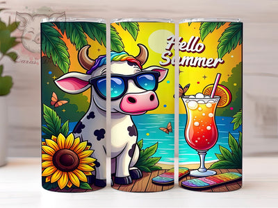 Summer Cow Tumbler, Cute Cow Design, Hello Summer, 20oz Tumbler Wrap, Sublimation PNG, Digital Download, Fun Summer Vibes Sublimation Lara' s Designs 