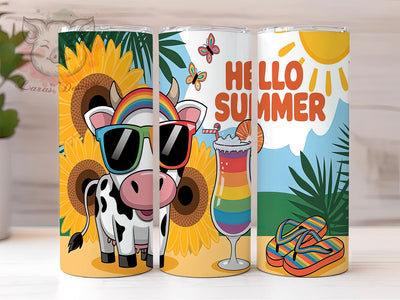 Summer Cow Tumbler, Cute Cow Design, Hello Summer, 20oz Tumbler Wrap, Sublimation PNG, Digital Download, Fun Summer Vibes Sublimation Lara' s Designs 