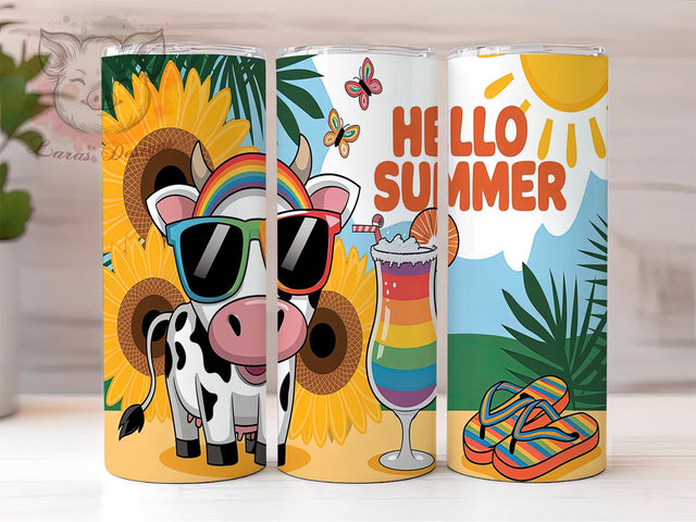 Summer Cow Tumbler, Cute Cow Design, Hello Summer, 20oz Tumbler Wrap, Sublimation PNG, Digital Download, Fun Summer Vibes Sublimation Lara' s Designs 