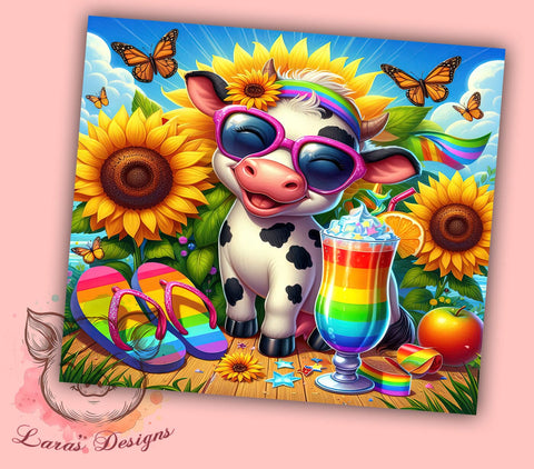 Summer Cow Tumbler, Cute Cow Design, Hello Summer, 20oz Tumbler Wrap, Sublimation PNG, Digital Download, Fun Summer Vibes Sublimation Lara' s Designs 