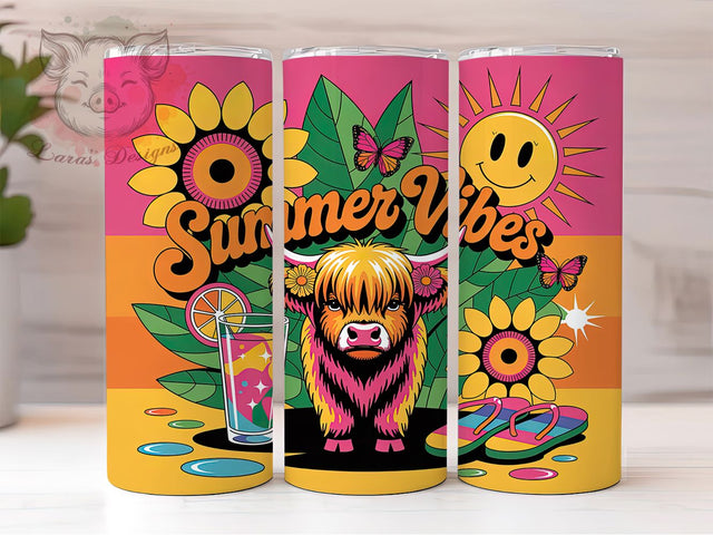 Summer Cow Vibes 20oz Tumbler Wrap, Highland Cow Design, Country Style Wrap, Sublimation Wrap, 20oz Tumbler Design, PNG Tumbler Wrap, Seasonal Theme Sublimation Lara' s Designs 