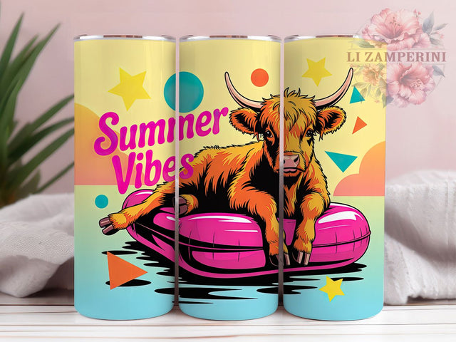 Summer Cow Vibes 20oz Tumbler Wrap, Highland Cow Sublimation, Fuzzy Cow PNG, 20oz Tumbler Wrap, Tropical Cow Design, Coastal Lifestyle Sublimation, Seaside Summer Wrap Sublimation Li Zamperini 