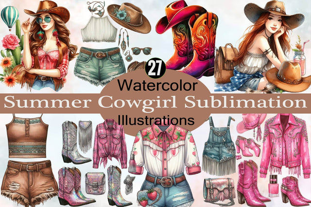 Summer Cowgirl Sublimation Clipart Bundle Sublimation SVGArt 