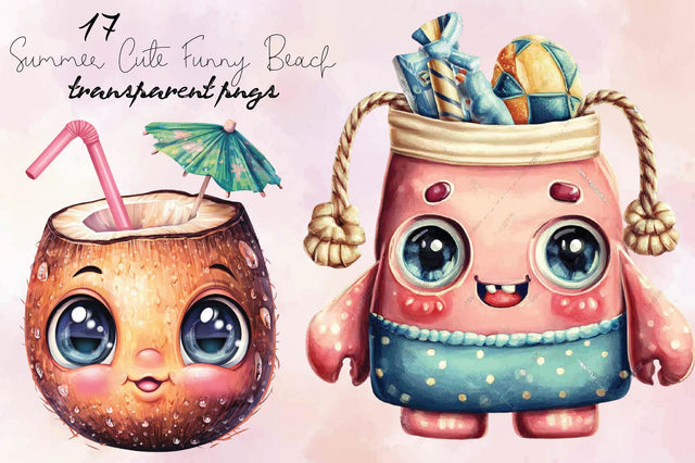 Summer Cute Funny Beach Day Clipart Bundle. Sublimation SVGArt 