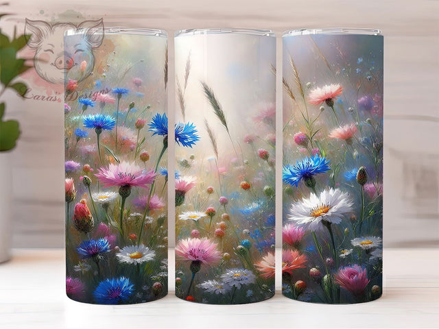Summer Daisy Meadow 20oz Tumbler, Daisy Cup Wrap, Cornflower Floral Design, Sublimation Tumbler Wrap, 20Oz Tumbler Design, Artistic Wildflower Cup, Stylish Summer Floral Wrap Sublimation Lara' s Designs 