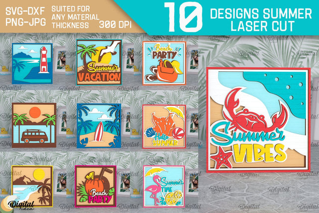 Summer Decor Laser Cut Bundle. Summer Signs SVG. Layered Laser Cut SVG Evgenyia Guschina 