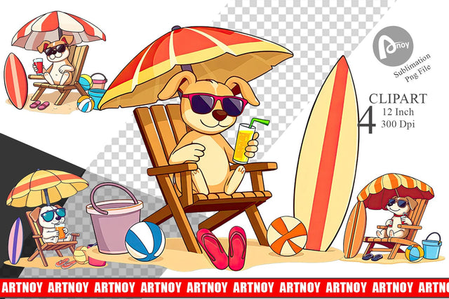 Summer Dog Clipart Sublimation artnoy 