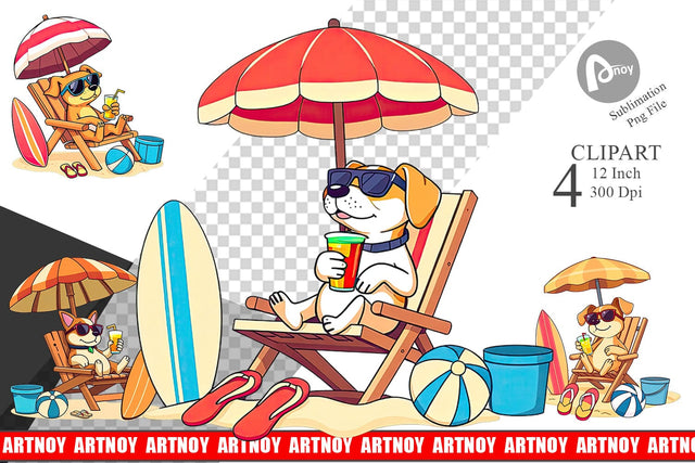 Summer Dog Clipart Sublimation artnoy 