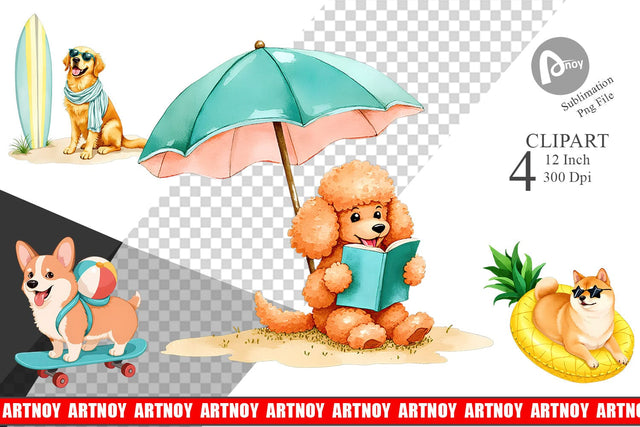 Summer Dog Day Clipart Sublimation artnoy 