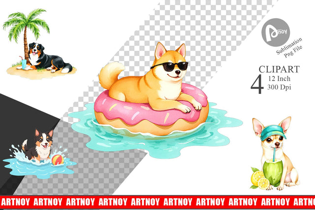 Summer Dog Day Clipart Sublimation artnoy 