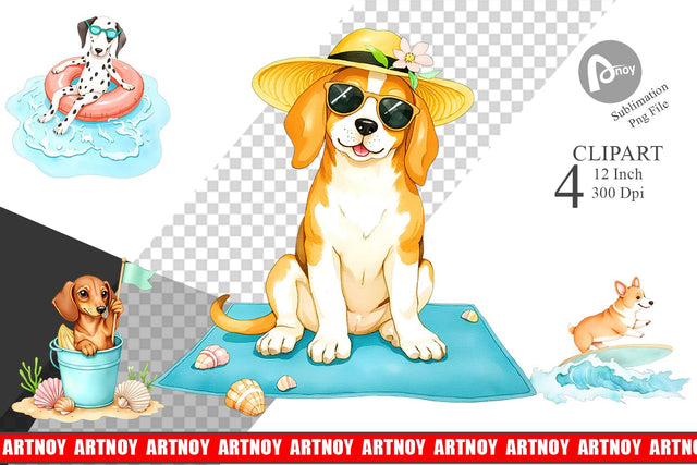 Summer Dog Watercolor Clipart Sublimation artnoy 