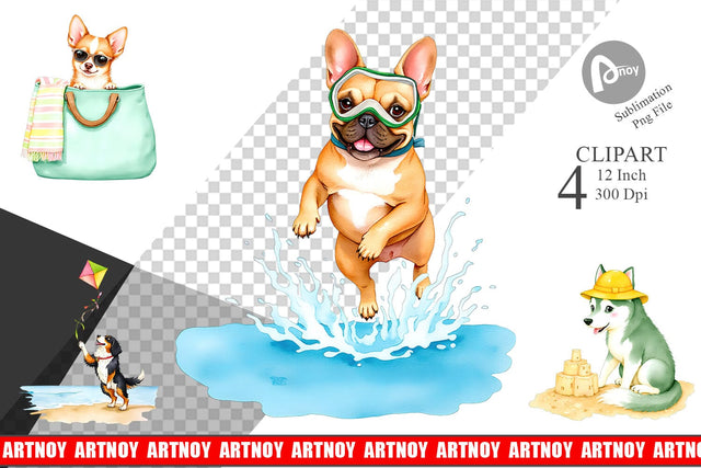Summer Dog Watercolor Clipart Sublimation artnoy 