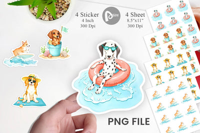 Summer Dog Watercolor Sticker Sublimation artnoy 