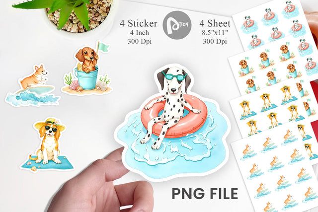Summer Dog Watercolor Sticker Sublimation artnoy 