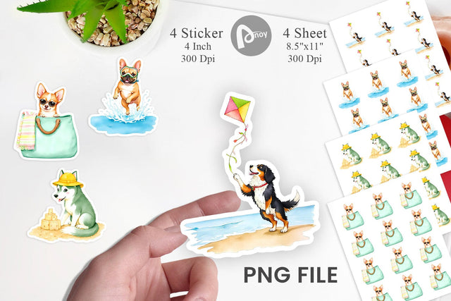 Summer Dog Watercolor Sticker Sublimation artnoy 