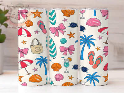 Summer Doodle Surf Glow 20oz Tumbler, Summer Theme, Doodle Art, Surf Motif, Glow Effect, Beach Vibes, Skinny Tumbler, Sublimation PNG Sublimation Lara' s Designs 