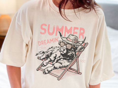 Summer Dreamin Highland Cow PNG SVG DesignDestine 