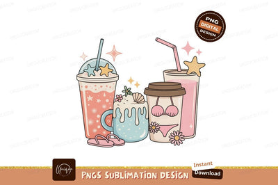 Summer drinks with beachwear bikini flipflops Sublimation Designangry 