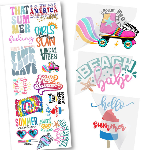 Summer DTF Transfers | 22 x 60 Pre-Made DTF Gang Sheet | 15 Ready to Press Designs Physical So Fontsy T-Shirt Iron-On Transfer Shop 22x60