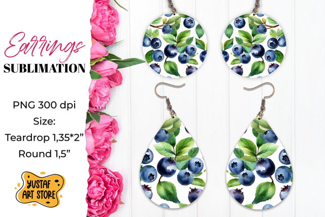 Summer earrings. Blueberry Earrings Sublimation. Sublimation Yustaf Art Store 