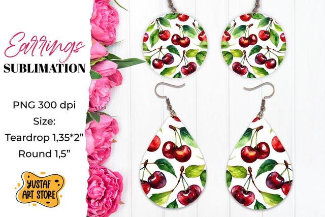 Summer earrings. Cherry Earrings Sublimation. Sublimation Yustaf Art Store 