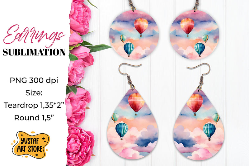 Summer earrings. Hot air balloons Sublimation. Sublimation Yustaf Art Store 