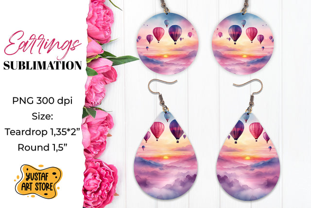 Summer earrings. Hot air balloons Sublimation. Sublimation Yustaf Art Store 