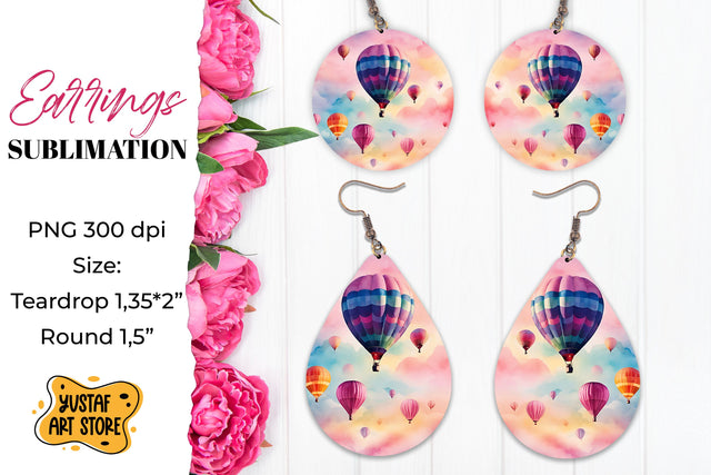 Summer earrings. Hot air balloons Sublimation. Sublimation Yustaf Art Store 