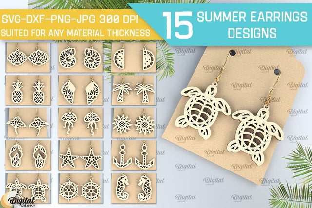 Summer Earrings Laser Cut Bundle. Wooden Summer Earrings SVG SVG Evgenyia Guschina 