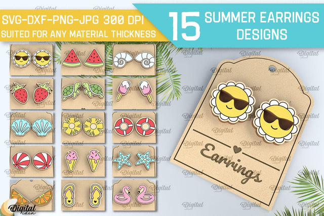 Summer Earrings Laser Cut Bundle. Wooden Summer Earrings SVG SVG Evgenyia Guschina 