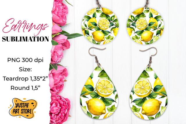 Summer earrings. Lemon Earrings Sublimation. Sublimation Yustaf Art Store 