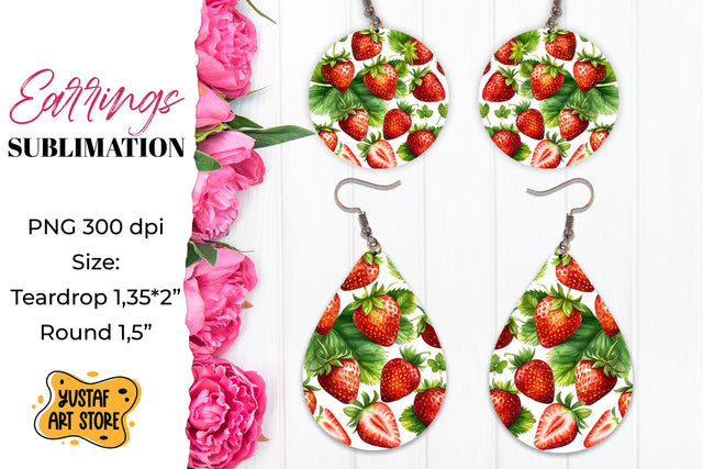 Summer earrings. Strawberry Earrings Sublimation. Sublimation Yustaf Art Store 
