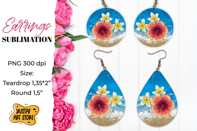 Summer Earrings Sublimation. Teardrop and Round earrings Sublimation Yustaf Art Store 