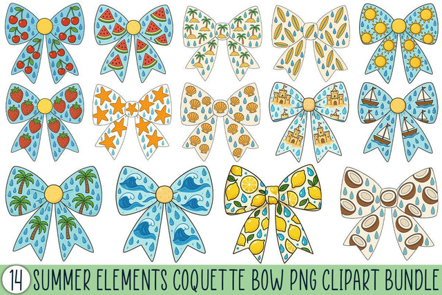 Summer Elements Coquette Bow PNG Clipart Bundle Printable File Sublimation Creativedesigntee 