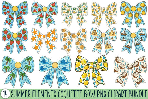Summer Elements Coquette Bow PNG Clipart Bundle Printable File Sublimation Creativedesigntee 