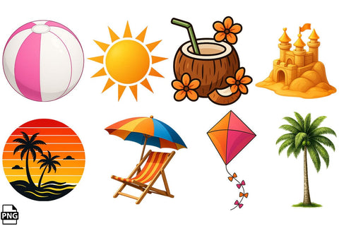 Summer Elements PNG Clipart Sublimation Bundle Printable File Sublimation Creativedesigntee 