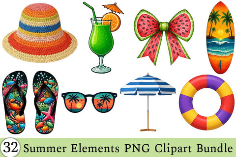 Summer Elements PNG Clipart Sublimation Bundle Printable File Sublimation Creativedesigntee 